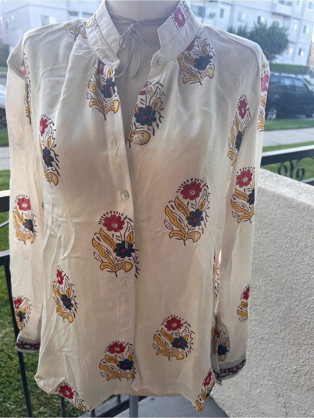 Elie Tahari Cream Top with Red and Yellow Floral Print